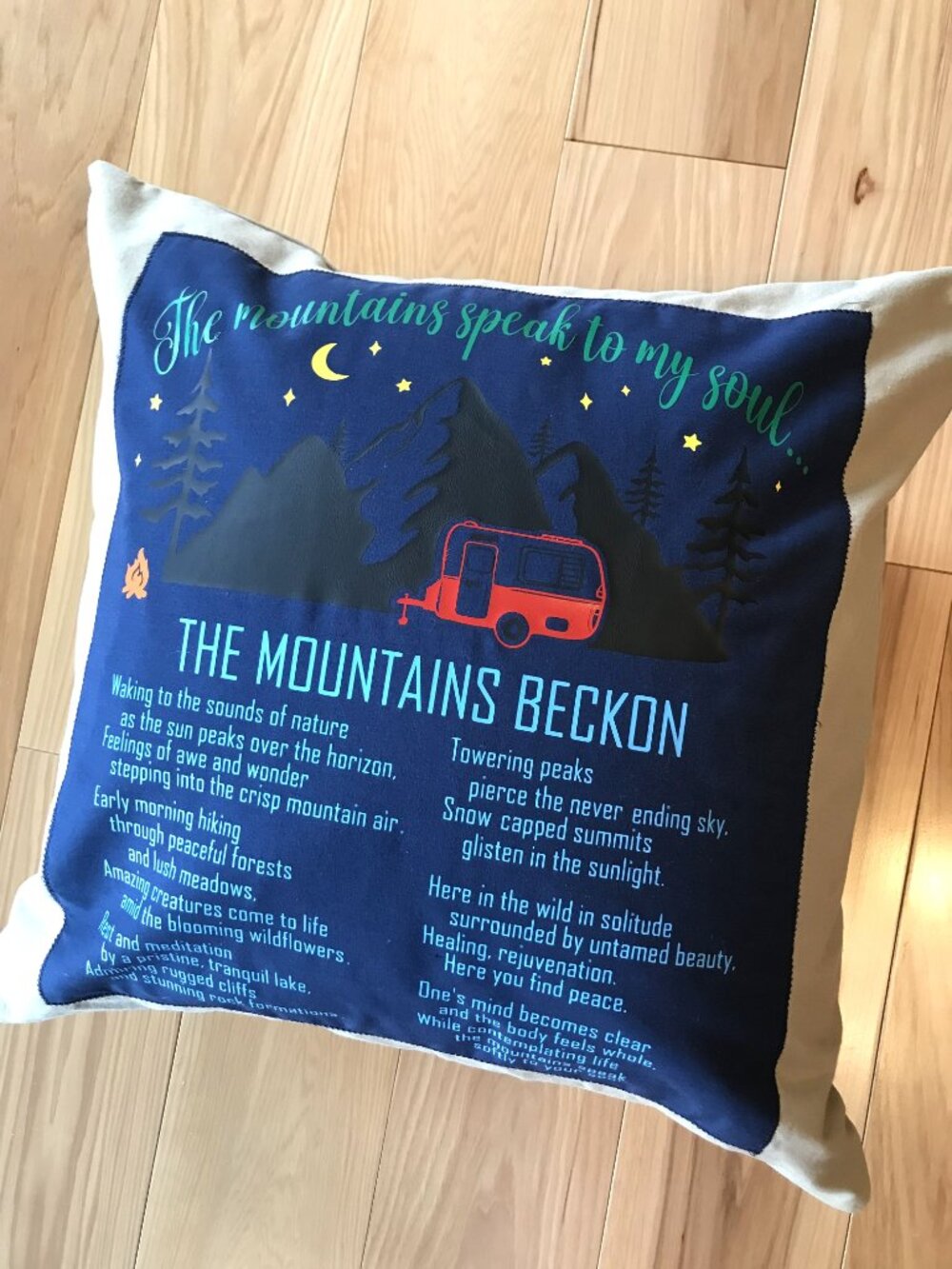 Mountain Camping Pillow Cover Handmade Vintage Camper Cabin Decor 18 x 18 in.